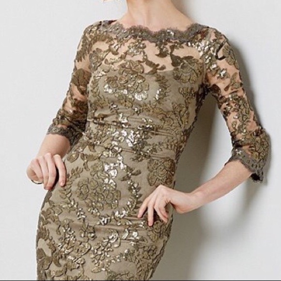 Tadashi Shoji Scalloped Sequin Lace Gown - Picture 2 of 7